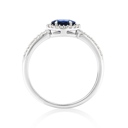 Halo Ring with Sapphire & 0.15 Carat TW of Diamonds in 10kt White Gold Halo Ring with Sapphire & 0.15 Carat TW of Diamonds in 10kt White Gold