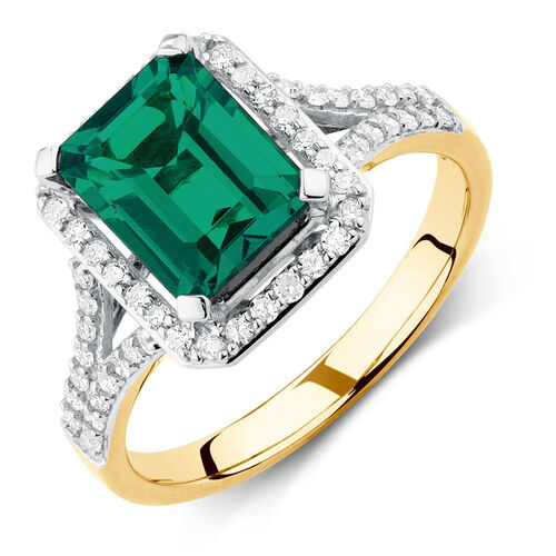 Ring with Created Emerald & 1/3 Carat TW of Diamonds in 10kt Yellow & White Gold