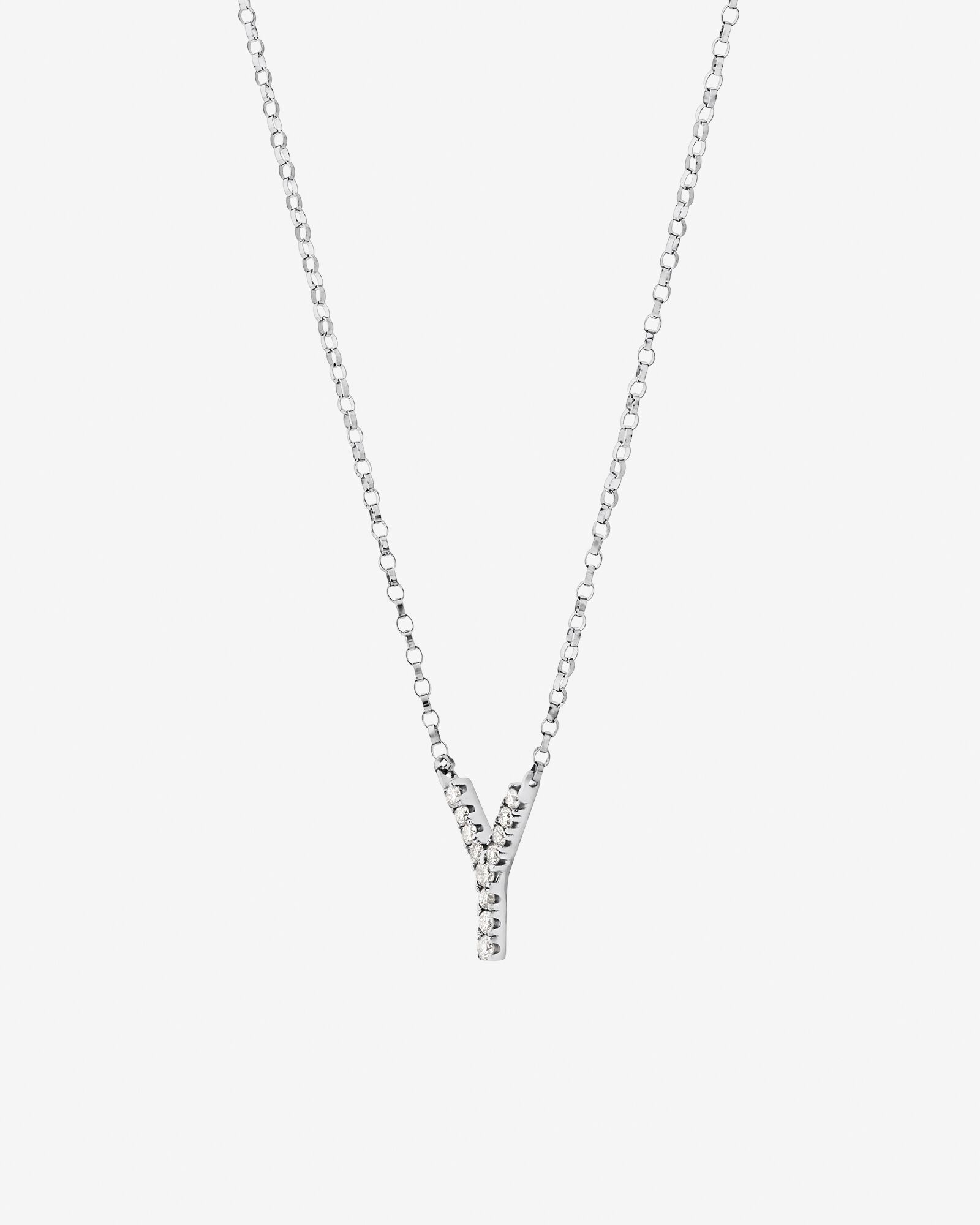Y Initial Necklace with 0.10 Carat TW of Diamonds in 10kt White Gold