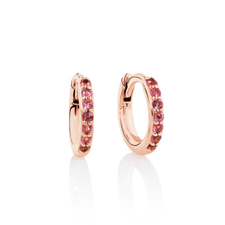 Huggie Earrings with Pink Tourmaline in 10kt Rose Gold Huggie Earrings with Pink Tourmaline in 10kt Rose Gold