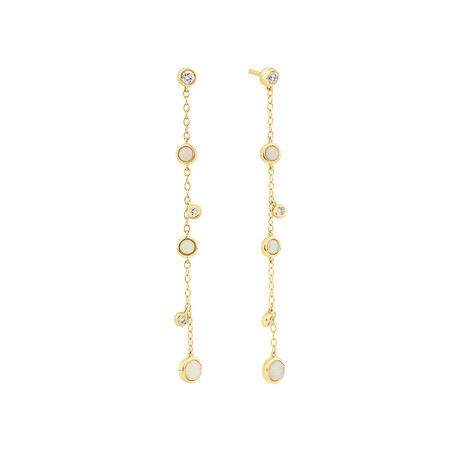 Drop Earrings with Opal & 0.15 Carat TW of Diamonds in 10kt Yellow Gold