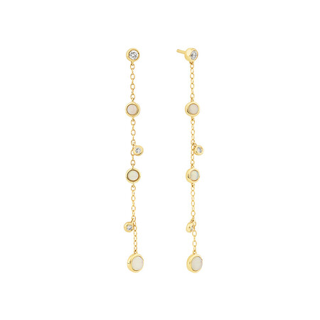Drop Earrings with Opal & 0.15 Carat TW of Diamonds in 10kt Yellow Gold Drop Earrings with Opal & 0.15 Carat TW of Diamonds in 10kt Yellow Gold