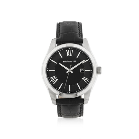 Men's Watch in Stainless Steel & Black Leather Men's Watch in Stainless Steel & Black Leather
