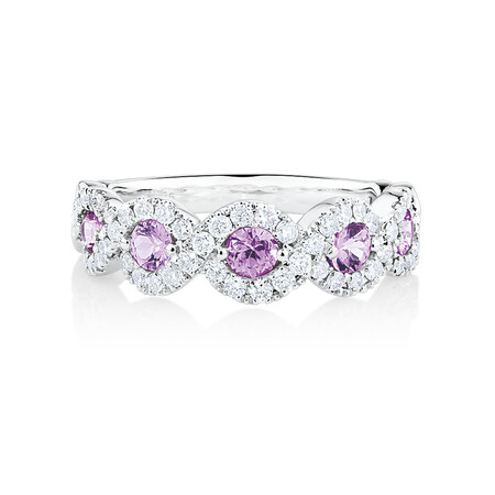 Bubble Ring With Natural Pink Sapphire & 0.46 Carat TW of Diamonds In 14kt White Gold Bubble Ring With Natural Pink Sapphire & 0.46 Carat TW of Diamonds In 14kt White Gold