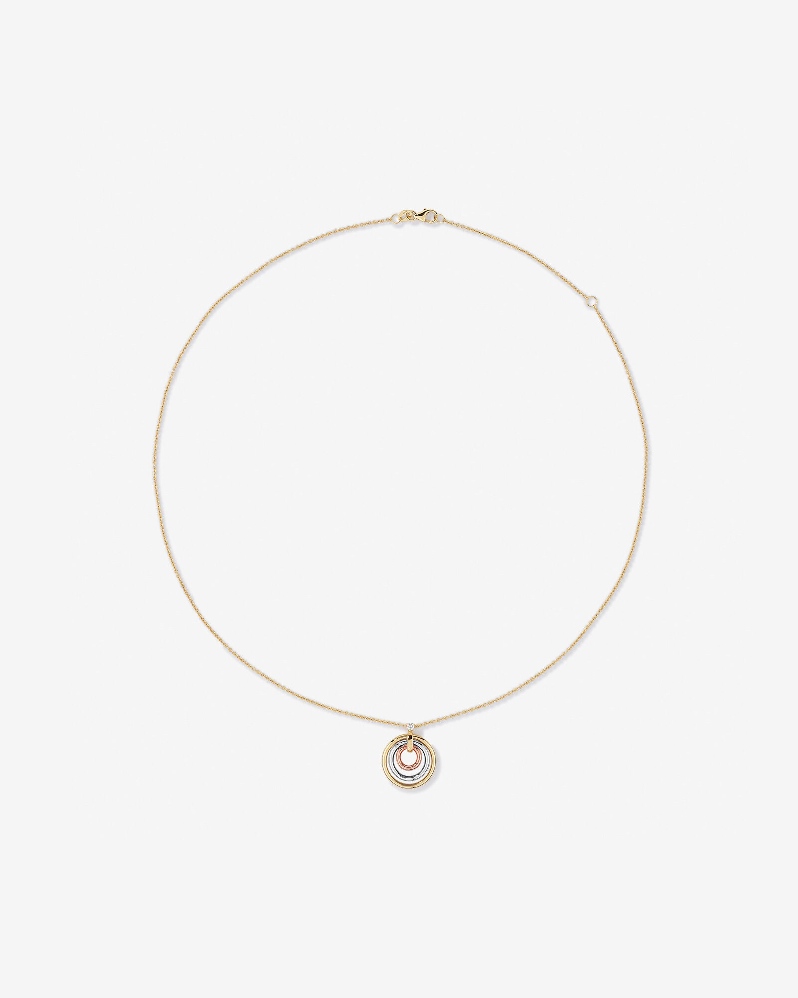 Diamond Accent Tri Tone Circle Pendant in 10kt Yellow, Rose and White Gold