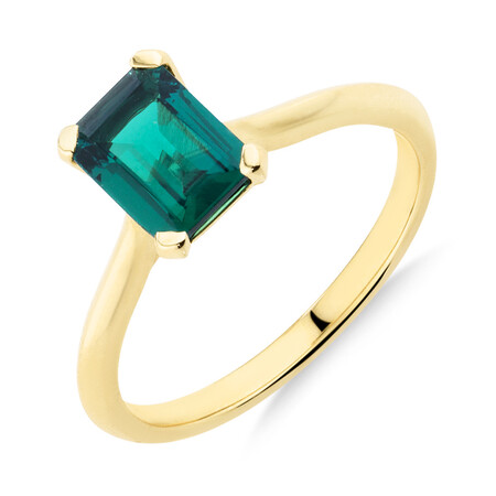 Ring With Created Emerald In 10kt Yellow Gold Ring With Created Emerald In 10kt Yellow Gold