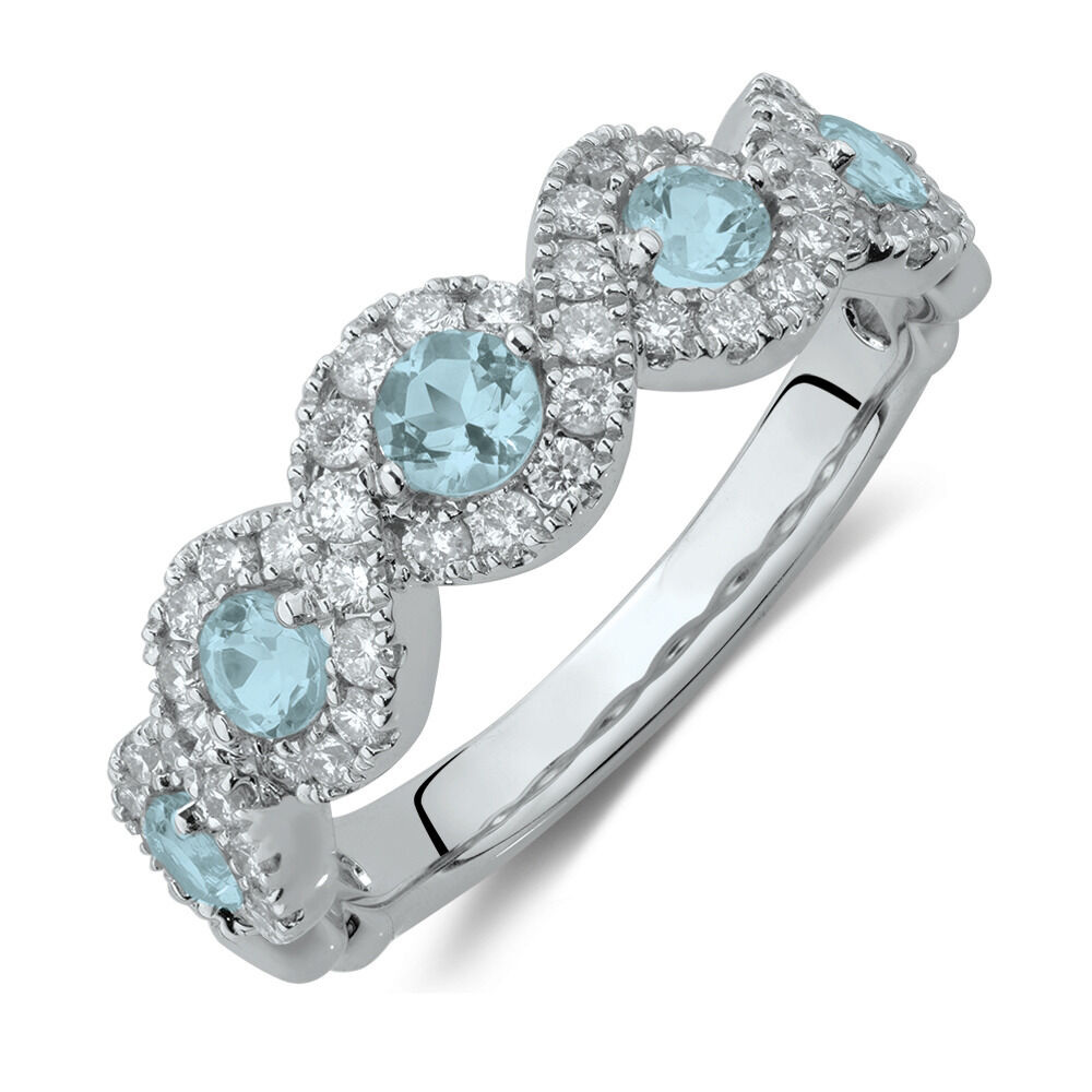 Bubble Ring with 1/2 Carat TW of Diamonds & Natural Aquamarine in 14kt White Gold