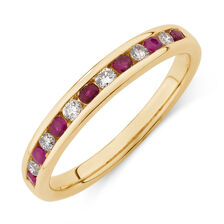Ring with Natural Ruby & .15 Carat TW of Diamonds in 10kt Yellow Gold