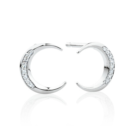 Crescent Stud Earrings with Diamonds in Sterling Silver