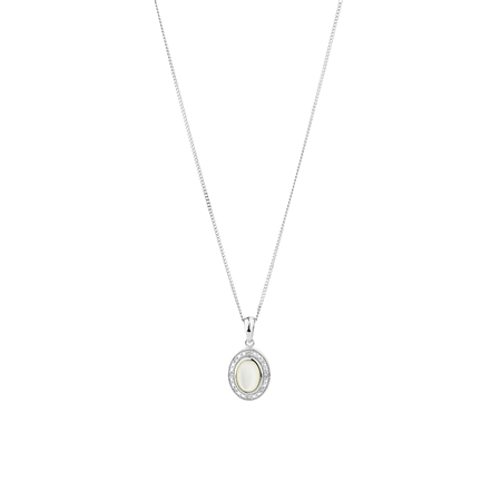 Halo Pendant with Mother of Pearl & Diamonds in Sterling Silver