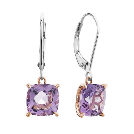 8mm Rose Amethyst Earrings in Sterling Silver & 10kt Rose Gold 8mm Rose Amethyst Earrings in Sterling Silver & 10kt Rose Gold