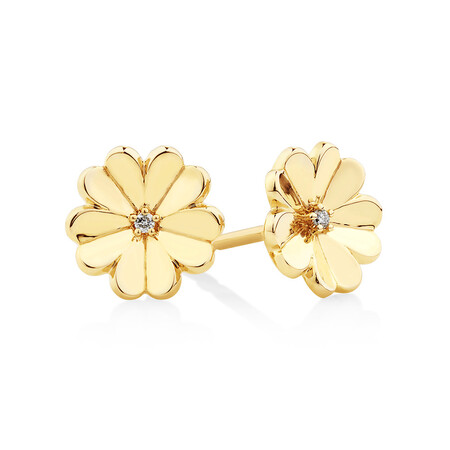 Flower Stud Earrings with Diamonds in 10kt Yellow Gold