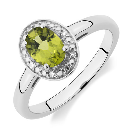 Halo Ring with Peridot & Diamonds in Sterling Silver