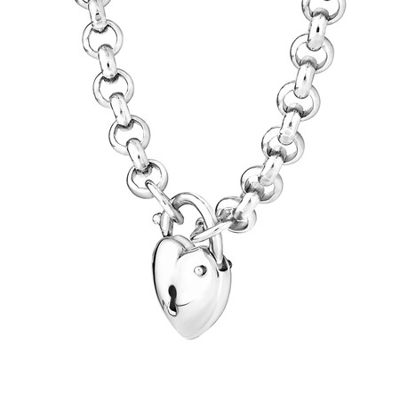 45cm (18") 5mm-5.5mm Width Heart Padlock Belcher Necklace in Sterling Silver 45cm (18") 5mm-5.5mm Width Heart Padlock Belcher Necklace in Sterling Silver