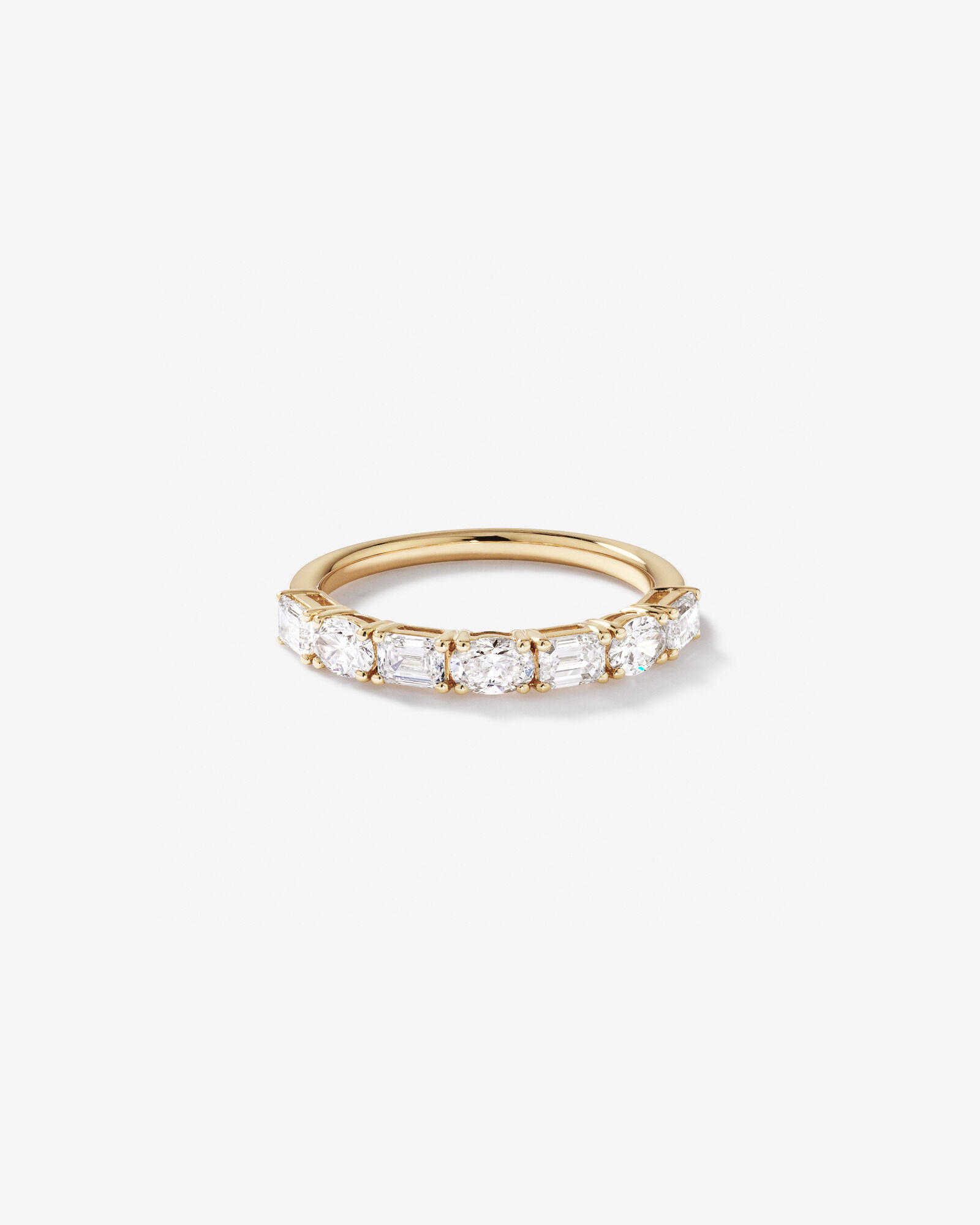 1.05 Carat TW Prong Set Emerald and Oval Cut Lab-Grown Diamond Wedding Band in 14kt Yellow Gold