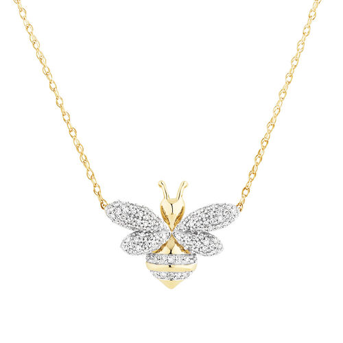 Pendentif abeille en or jaune 10 K avec diamants totalisant 0,16 ct