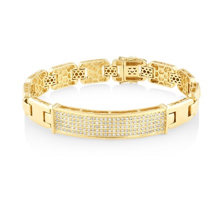 Men's Bracelet with 1.45 TW of Diamonds In 10kt Yellow Gold