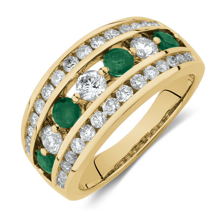 Ring with Natural Emerald & 1 Carat TW of Diamonds in 14kt Yellow Gold
