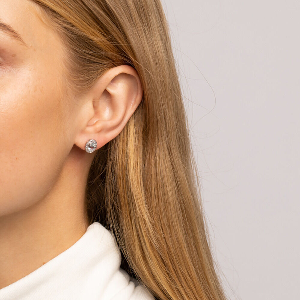 Halo Earrings with Aquamarine and 0.04 Carat TW of Diamonds in Sterling Silver