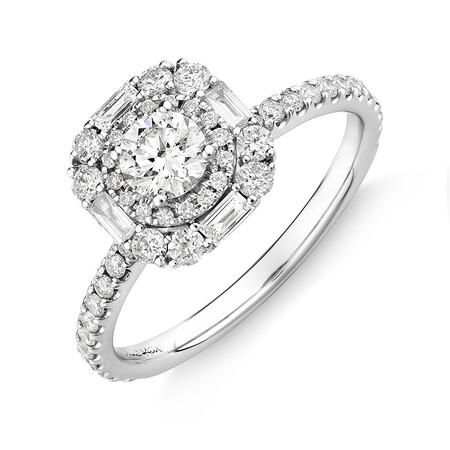 Sir Michael Hill Designer Halo Engagement Ring with 0.79 Carat TW Diamonds in 18kt White Gold