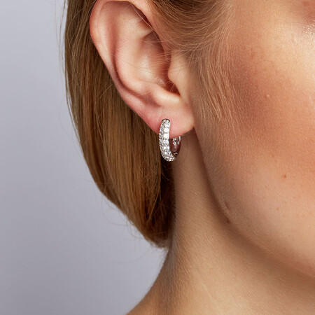 Hoop Earrings with Cubic Zirconia in Sterling Silver Hoop Earrings with Cubic Zirconia in Sterling Silver