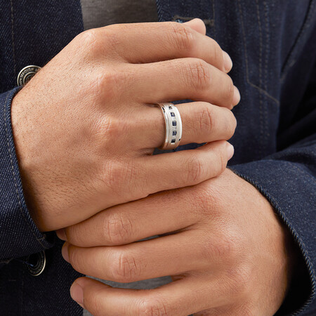 Men's Ring with 0.30 Carat TW of Diamonds & Sapphire in 10kt White Gold Men's Ring with 0.30 Carat TW of Diamonds & Sapphire in 10kt White Gold