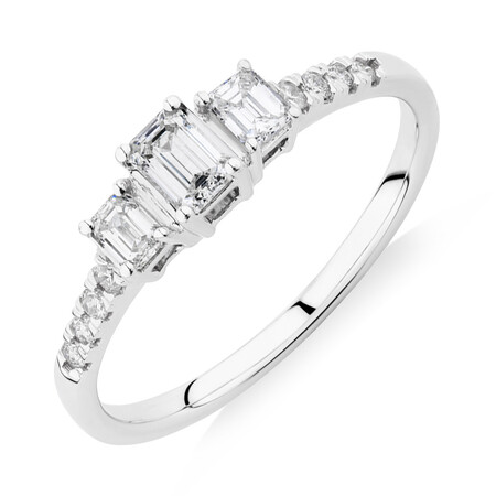 Evermore Three Stone Engagement Ring with 0.50 Carat TW of Diamonds in White Gold