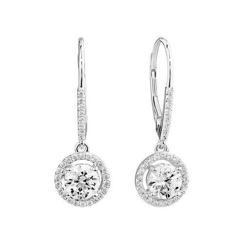 Halo Drop Earrings with Cubic Zirconia in Sterling Silver