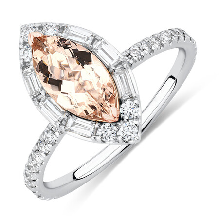 Sir Michael Hill Designer Marquise Engagement Ring with Morganite & 0.50 Carat TW of Diamonds in 18kt White Gold