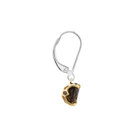 Earrings with Smokey Quartz in Sterling Silver and 10kt Yellow Gold Earrings with Smokey Quartz in Sterling Silver and 10kt Yellow Gold