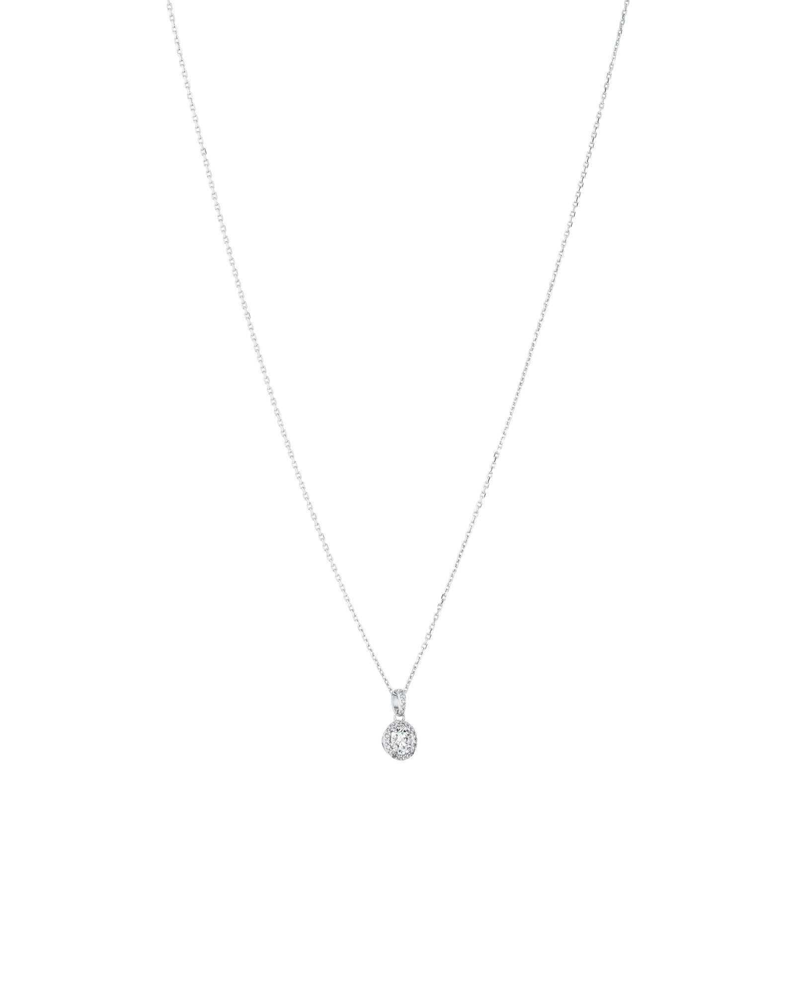 Round Brilliant Cubic Zirconia Halo Pendant Necklace in Sterling Silver