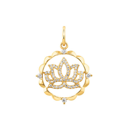 Lotus Motif Pendant with 0.15 Carat of Diamonds in 10kt Yellow Gold Lotus Motif Pendant with 0.15 Carat of Diamonds in 10kt Yellow Gold