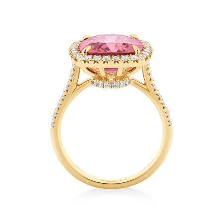 Halo Ring with Pink Tourmaline & 0.64 Carat TW of Diamonds in 14kt Yellow Gold Halo Ring with Pink Tourmaline & 0.64 Carat TW of Diamonds in 14kt Yellow Gold