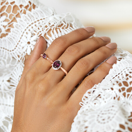 Ring with Rhodolite Garnet & Diamonds in 10kt Rose Gold Ring with Rhodolite Garnet & Diamonds in 10kt Rose Gold
