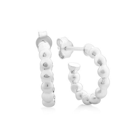 10mm Half Bead Hoop Earrings in Sterling Silver 10mm Half Bead Hoop Earrings in Sterling Silver