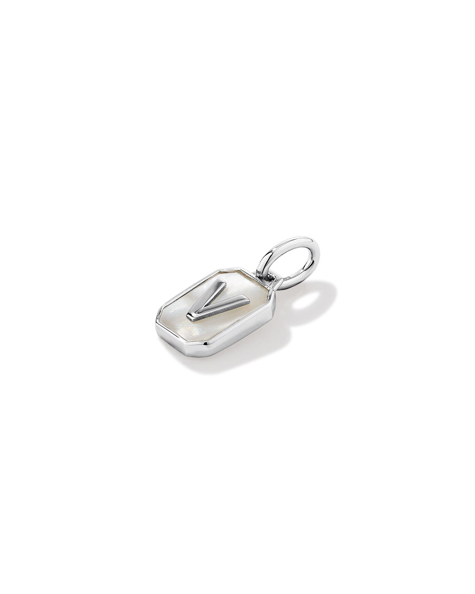 Letter V Mother of Pearl Initial Pendant Sterling Silver