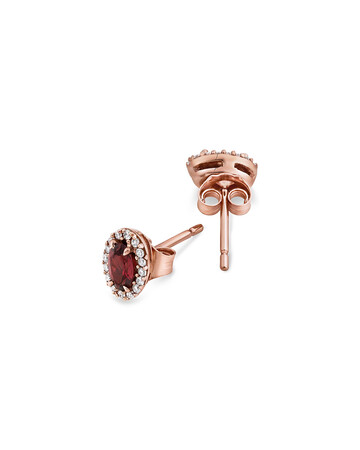 Halo Stud Earrings with Rhodolite Garnet & 0.12 Carat TW of Diamonds in 10kt Rose Gold Halo Stud Earrings with Rhodolite Garnet & 0.12 Carat TW of Diamonds in 10kt Rose Gold