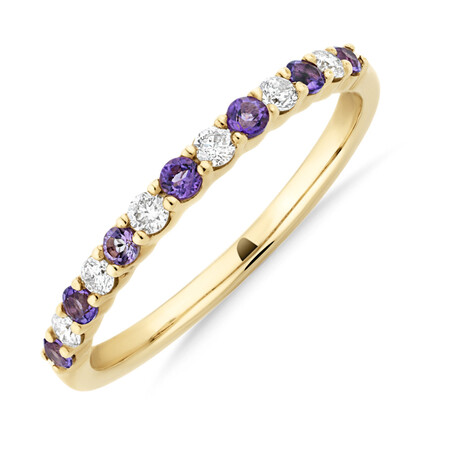 Stacker Ring with Amethyst & 0.15 Carat TW of Diamonds in 10kt Yellow Gold Stacker Ring with Amethyst & 0.15 Carat TW of Diamonds in 10kt Yellow Gold