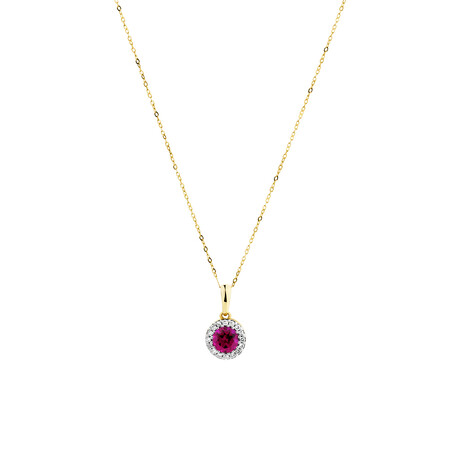 Halo Pendant with Laboratory Created Ruby & Natural Diamonds in 10kt Yellow Gold