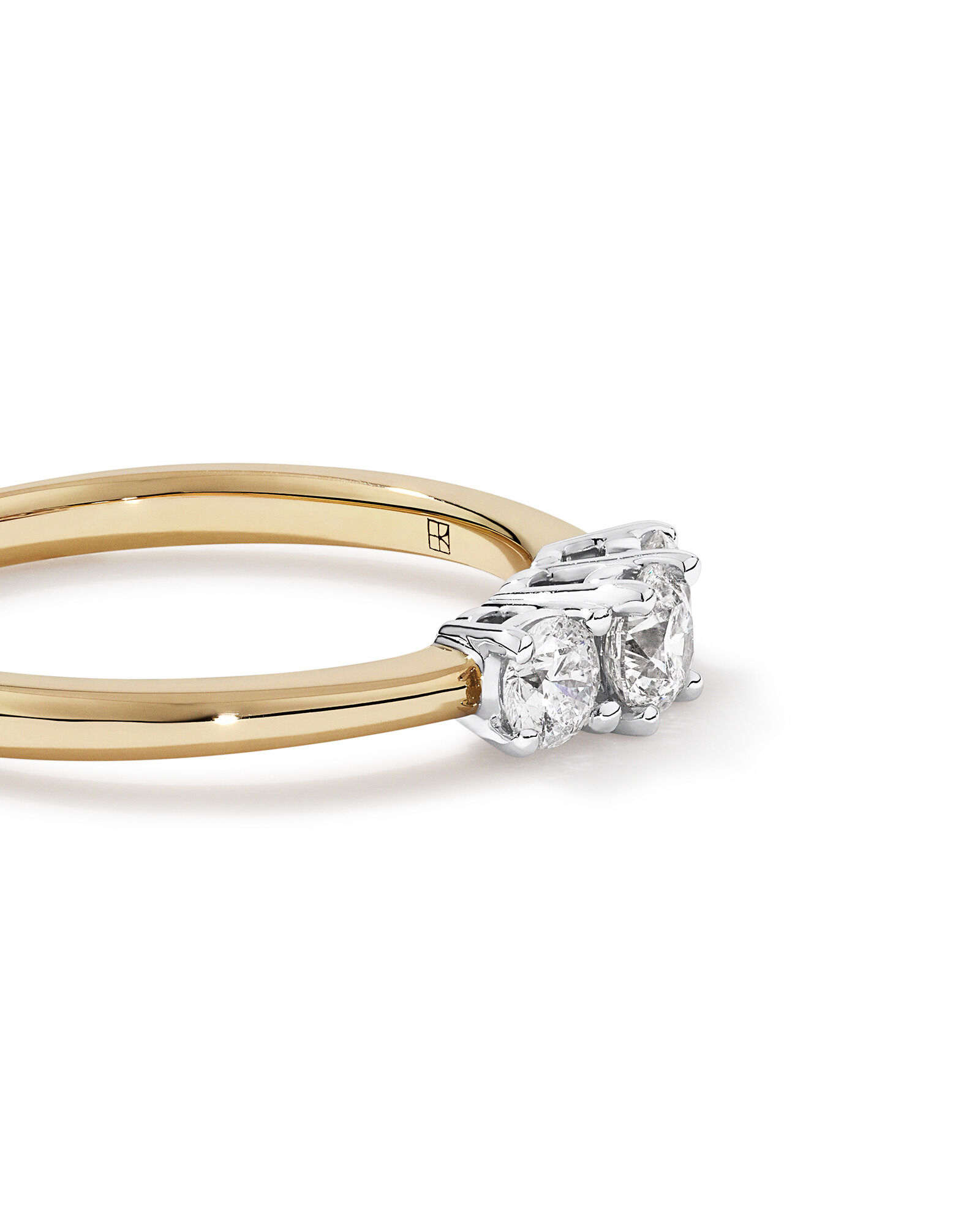 Bague en or jaune et blanc 14 carats avec diamants de 0,50 carat et 3 pierres Signature 101