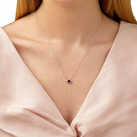 Halo Rhodolite Garnet & Diamonds Necklace in 10kt Rose Gold Halo Rhodolite Garnet & Diamonds Necklace in 10kt Rose Gold