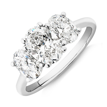 Laboratory-Created 2 Carat Three Stone Oval Diamond Ring In 14kt White Gold Laboratory-Created 2 Carat Three Stone Oval Diamond Ring In 14kt White Gold