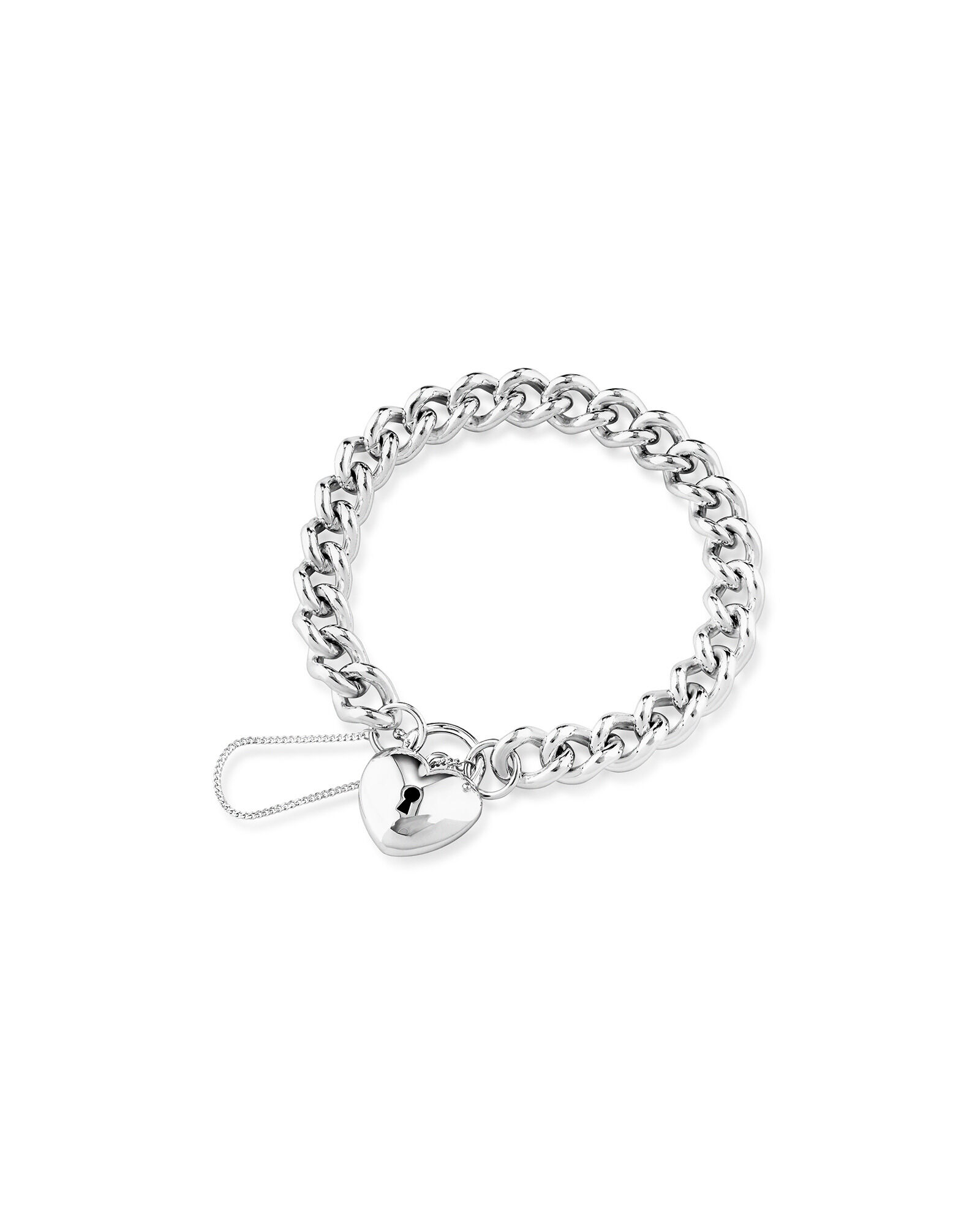 19cm 7.5 Heart Padlock Curb Bracelet in Sterling Silver