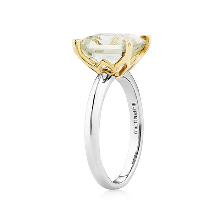 Ring with Green Amethyst in Sterling Silver & 10kt Yellow Gold Ring with Green Amethyst in Sterling Silver & 10kt Yellow Gold