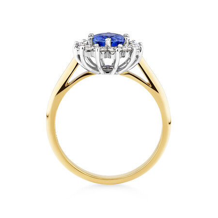 Ring with Natural Sapphire & 0.48 Carat TW of Diamonds in 18kt Yellow & White Gold Ring with Natural Sapphire & 0.48 Carat TW of Diamonds in 18kt Yellow & White Gold
