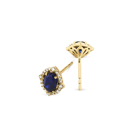 Earrings with Laboratory Created Sapphire & Natural Diamonds in 10kt Yellow Gold Earrings with Laboratory Created Sapphire & Natural Diamonds in 10kt Yellow Gold