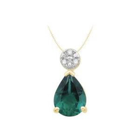 Pendant with Created Emerald & Diamonds in 10kt Yellow & White Gold Pendant with Created Emerald & Diamonds in 10kt Yellow & White Gold