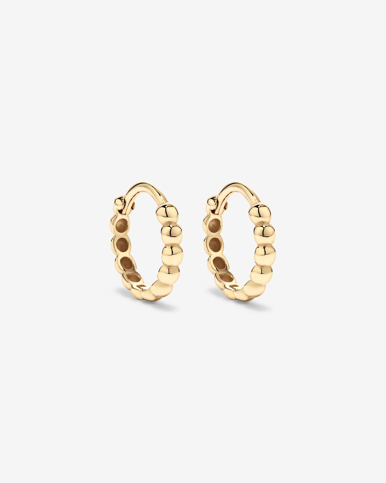 12mm Beaded Huggie Earrings in 10kt Yellow Gold