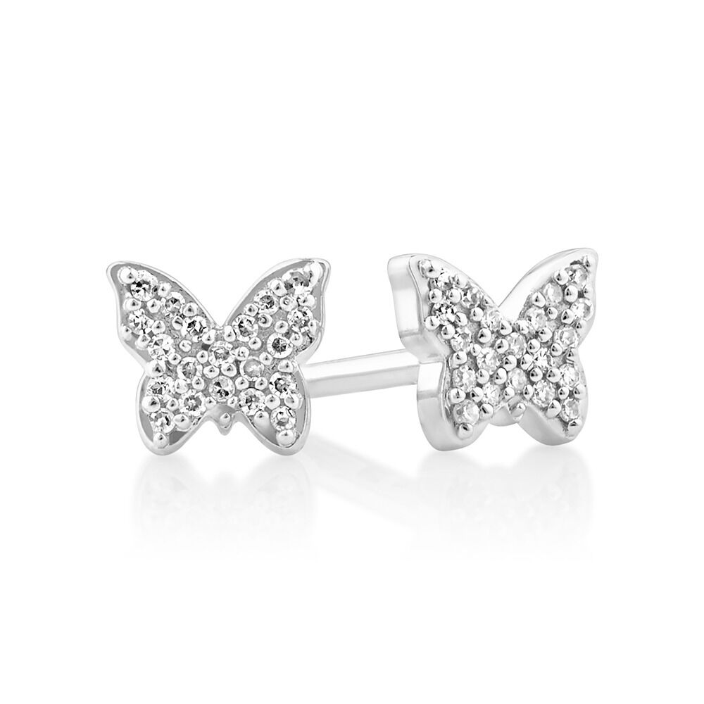 White gold diamond butterfly earrings outlet