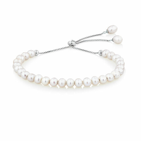 Adjustable Bracelet with Cultured Freshwater Pearls in Sterling Silver